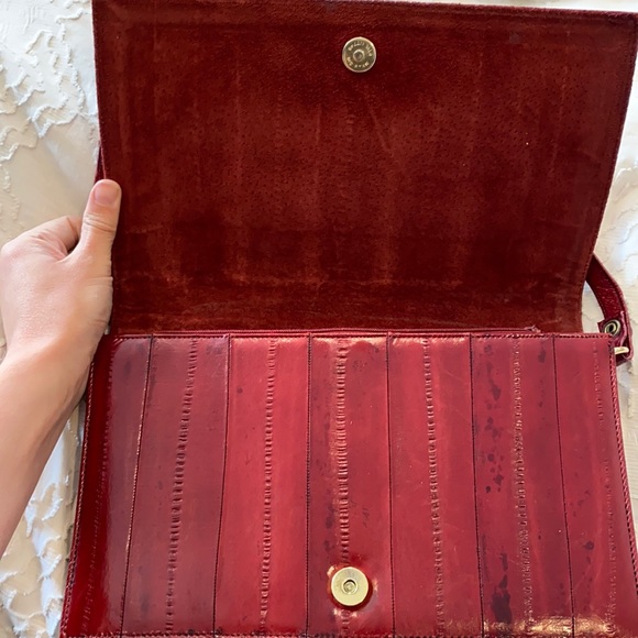 Vintage eel skin leather purse shoulder clutch red - Picture 2 of 15